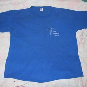 Vintage Russell Athletic Faith Community Fellowship Men's Blue Shirt Size XXL